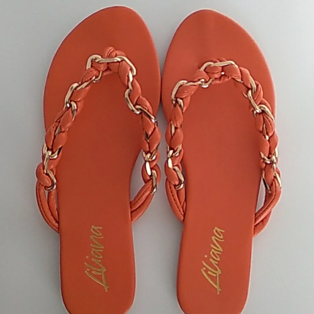 Liliana Women's Orange and Gold Rope Tie Sandals - Picture 3 of 3